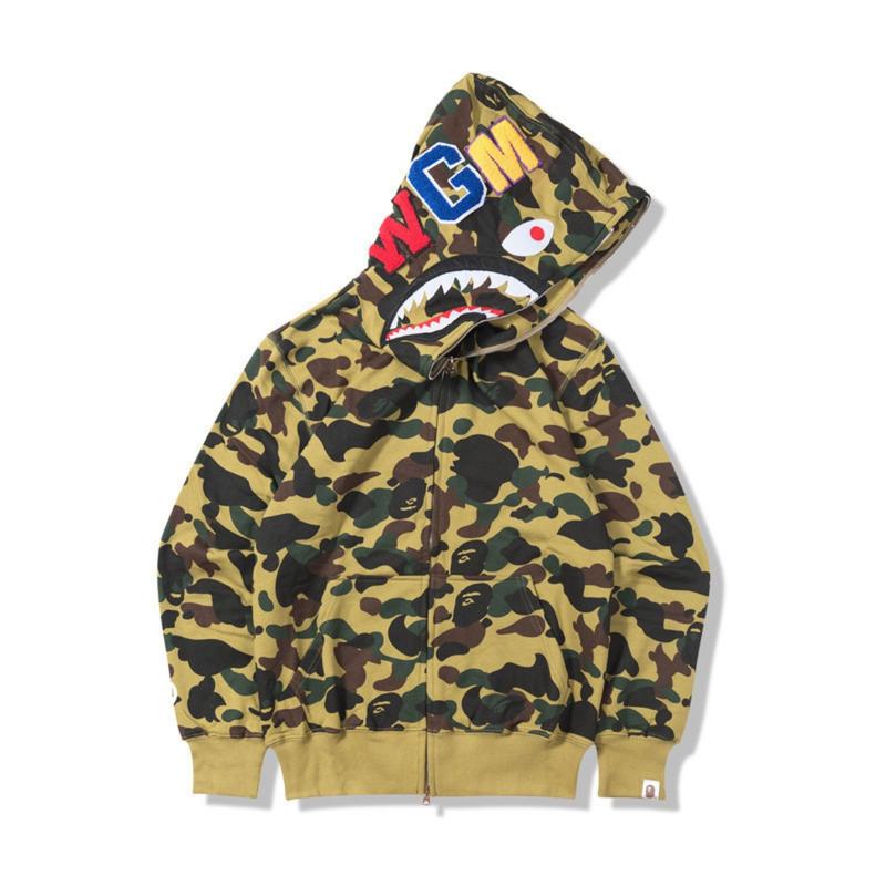 New Men's Couple Fashion Shark Head Camouflage Cardigan Hooded Sweater,bape