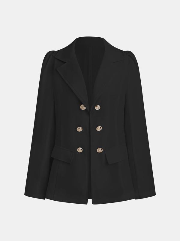 YOZY [size 4-14] Solid Color Puff Sleeve Lapel Blazer, Elegant Button Front Long Sleeve Outerwear, 2024 Women's All Seasons Outfits for Work, Office, Business, [S-XXL]