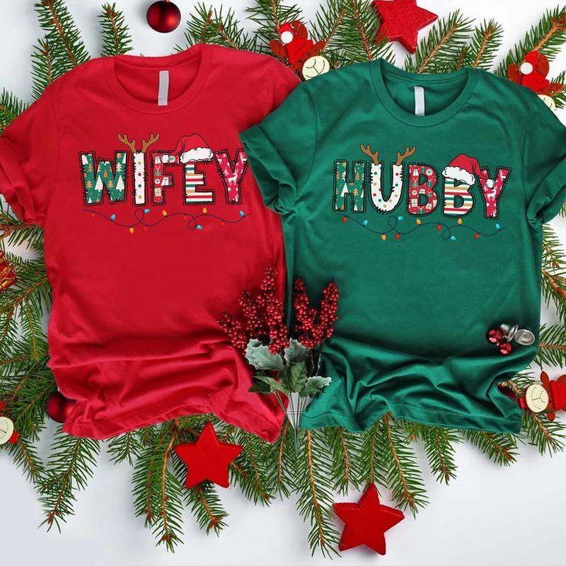 Christmas Wife and Husband T-shirt, Christmas Matching Tee, Wifey and Hubby, Family Matching, Christmas Couple, Holiday Shirt, Christmas Gift for Husband Wife