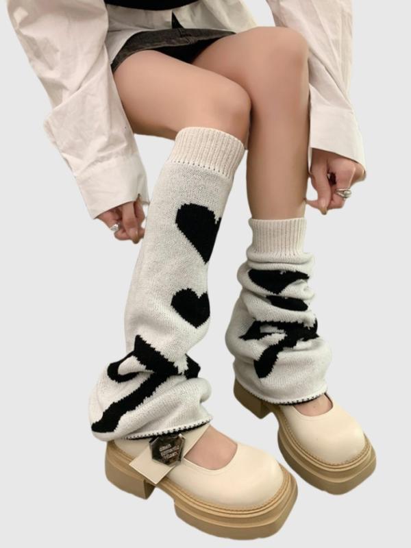 Women's Heart & Bowknot Pattern Reversible Leg Warmers, Casual Cozy Warm Socks for Fall & Winter, Women's Socks for Daily Wear