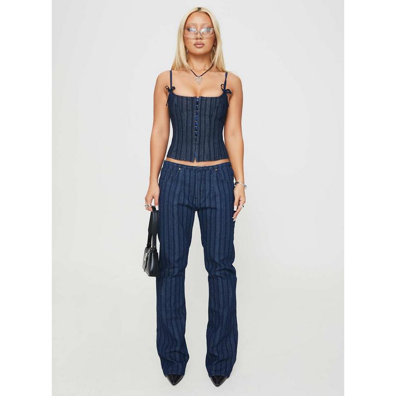 Charismatic Denim Corset Dark Pinstripe