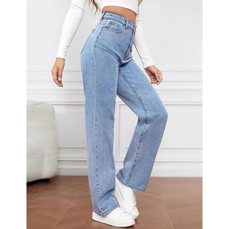 Women's Straight Leg Jeans Tummy Control Trendy High Waisted Stretchy Casual Denim Pants Baggy Trousers