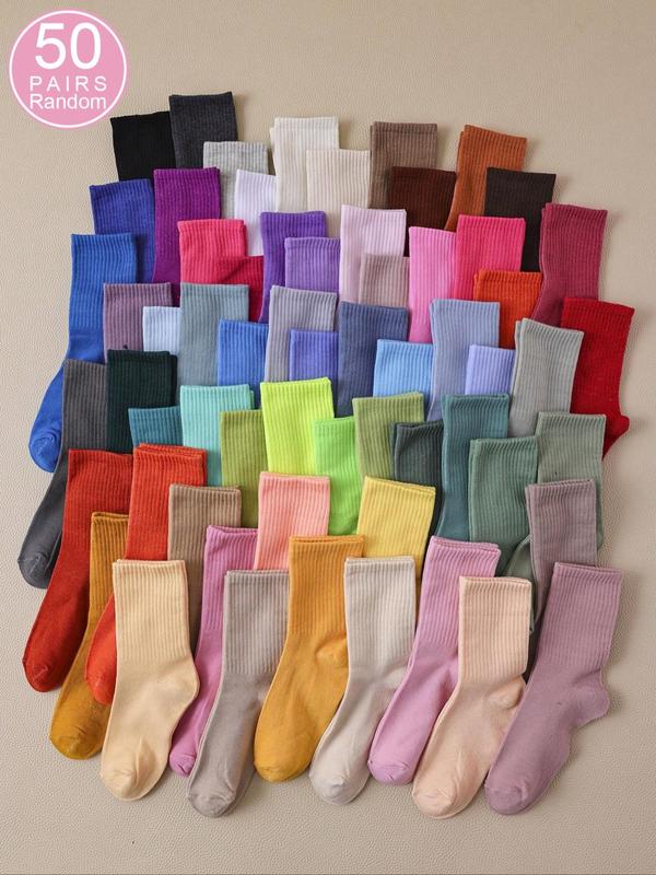 Random Color Women's Minimalist Solid Color Mid-calf Socks, Casual Comfortable Breathable Socks for Daily Wear, Women's Socks for All Seasons