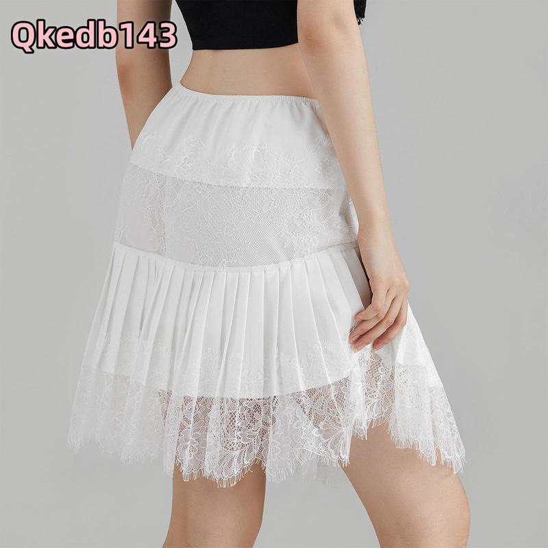 Women Y2k Lace Slip Skirt Elastic Low Rise Mini Skirts Pleated Half Slip Short Skirt Flowy Short Skirt Streetwear High Waist Ruffle Mini Skirt Cute Tiered Short Skirt with Shorts