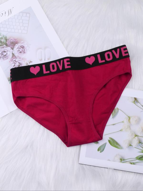 Women's Heart & Letter Tape Knicker, Soft Comfy Breathable Panty, Summer Panties, Underwear for All Seasons Daily Wear, Underwear for Women, Summer Wear 2024