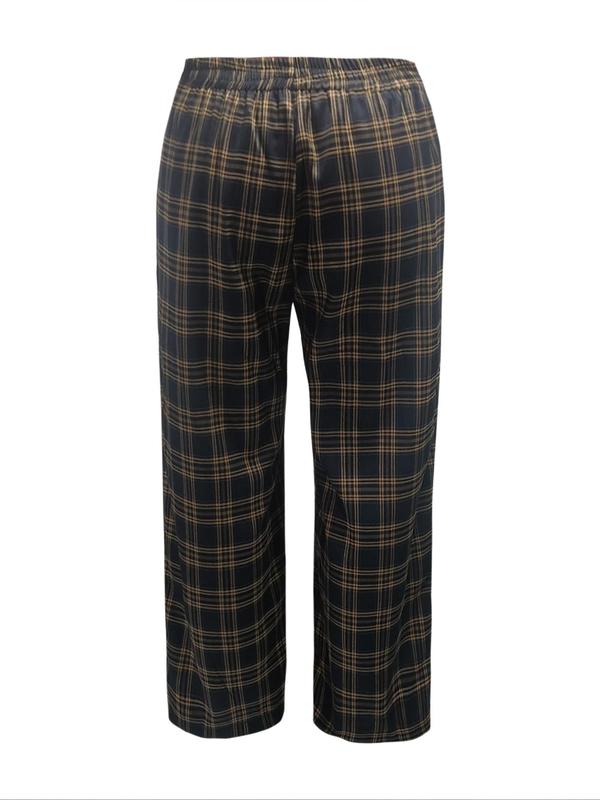  Plaid Print Wide Leg Trousers, Casual Comfy Trousers for Women, Women's Bottoms for Fall & Winter