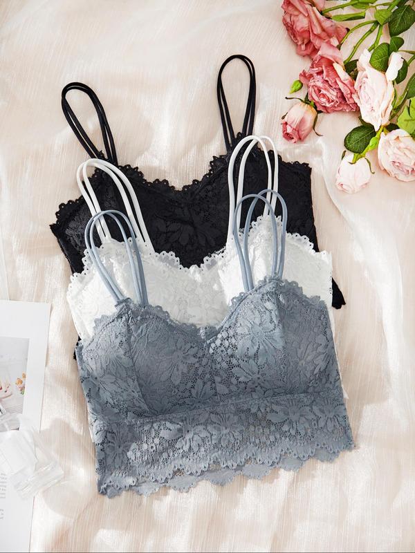 Floral Lace Scallop Trim Wireless Bra Set, Soft Comfy Bras for Women, Breathable Push Up Lingerie Top for Daily Wear, Back To School Lingerie for Women, Lingerie Wear, Women Sexy Lingerie