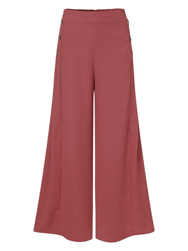 Women's Solid Button Wide Leg Trousers, Casual Comfy Palazzo Pants for Daily Wear, Ladies Bottoms for All Seasons