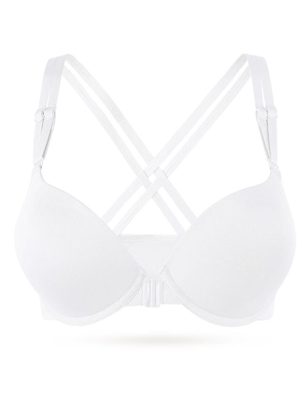 Women's Criss Cross Adjustable Strap Push Up Bra for Spring, Comfortable Breathable Solid Color Double Strap Underwire Lingerie Top for All Seasons, Women's Lingerie for Daily Wear