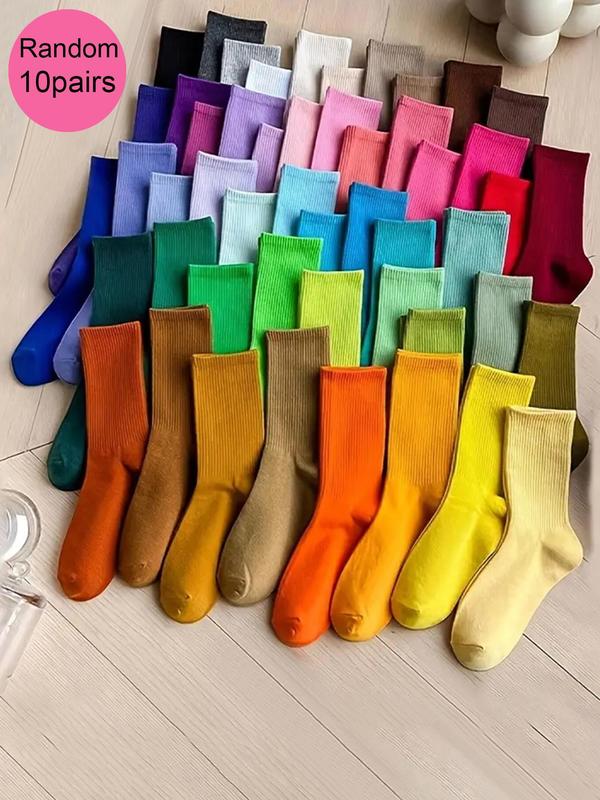 Random Women's Solid Color Crew Socks, Basic Casual Comfy Breathable Socks for Daily Wear, Socks for All Seasons