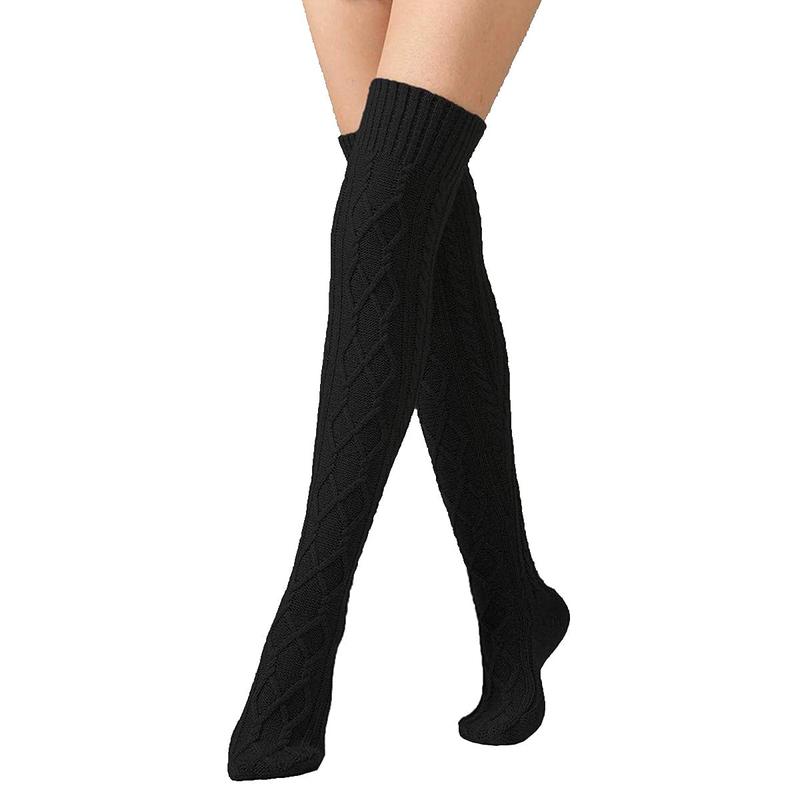 Women's Cable Knitted Thigh High Boot Socks Extra Long Winter Stockings Over Knee Leg Warmers