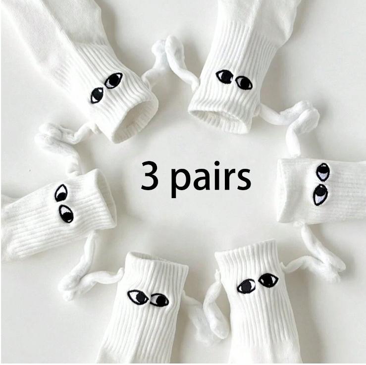 3pairs  Magnetic Attraction Cute Holding Hands Mid-calf Socks, Suitable For Daily Wear And Matching