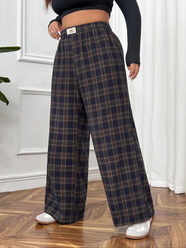  Plaid Print Wide Leg Trousers, Casual Comfy Trousers for Women, Women's Bottoms for Fall & Winter