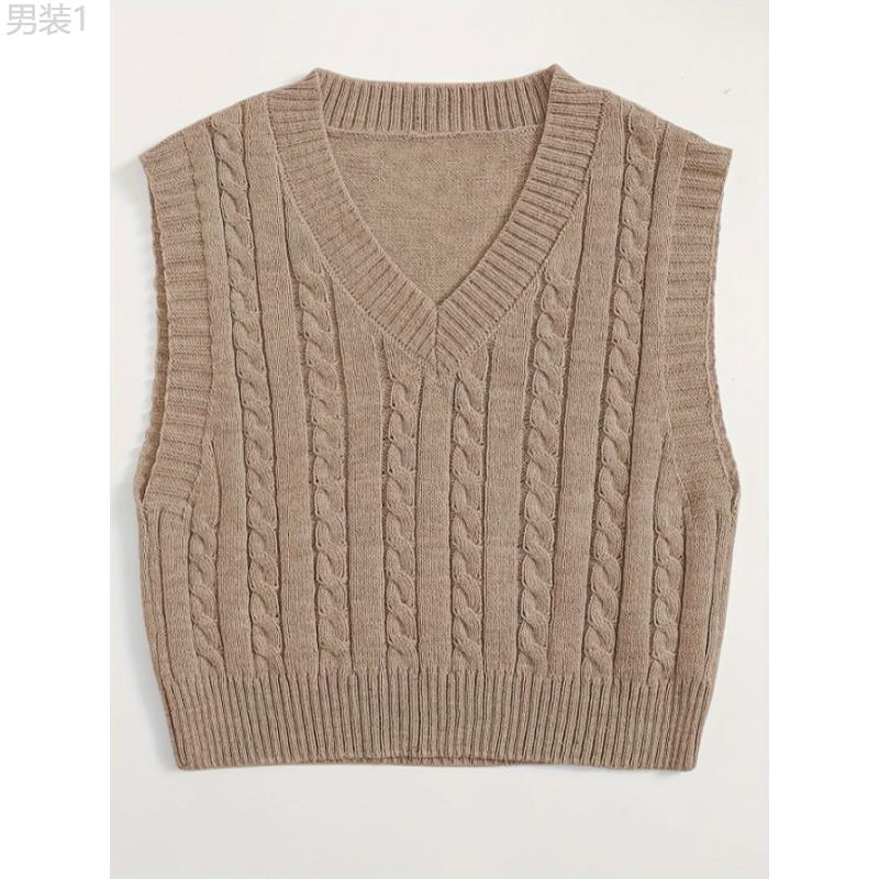 Versatile Cable Knit V Neck Sweater Vest - Women's Clothing - Cozy Solid Color Crop Sleeveless Top for Spring & Summer, Soft, Breathable, Lightweight, and Comfortable Fashion Essential Collar Fabric Collar Fabric Collar Fabric Collar Fabric Collar Fabric