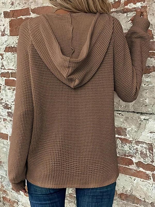 Women's Plain Drawstring Button Raglan Sleeve Hooded Sweater, Casual Long Sleeve Hooded Jumper for Fall & Winter, Fashion Ladies' Knitwear for Daily Wear