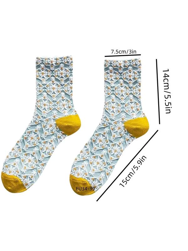 Women's Colorblock Jacquard Crew Socks, Vintage Style Comfy Socks for Daily Wear, Ladies Socks for All Seasons