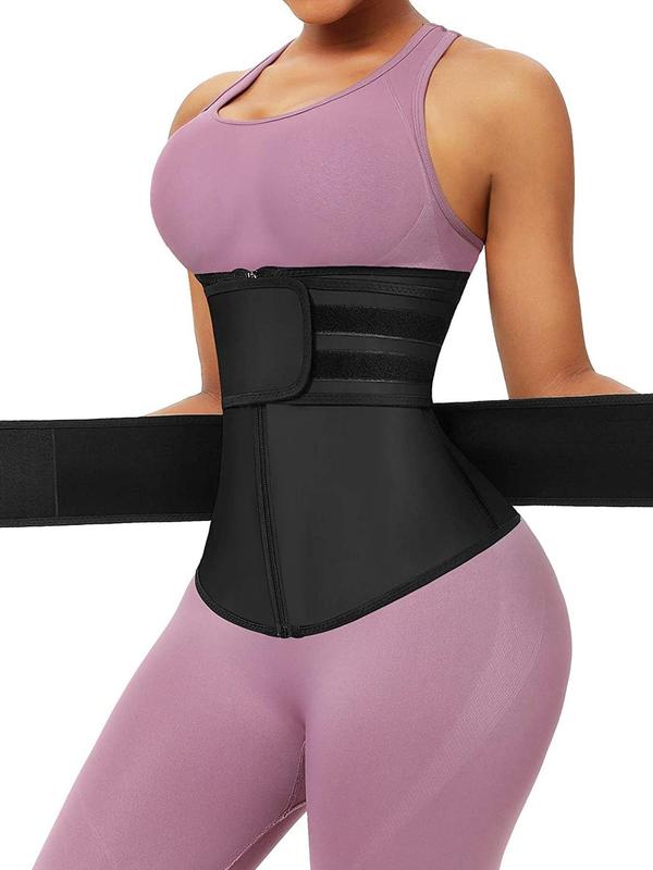 Women's Solid Zip Front Waist Trainer, Corset, Trimmer Belt, Waist Cincher, Tummy Control Shaper, Waist Trimmer, Yoga & Fitness Equipment, Shapewear Tummy Control, Please Purchase One Size Smaller