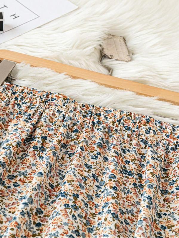 Women's Ditsy Floral Print Elastic Waist A Line Skirt, Elegant Fashion Casual Long Skirt for Daily Outdoor Wear, Women's Bottoms for All Seasons Cotton Skirt