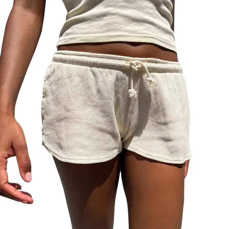 Women’s Drawstring Shorts Casual Elastic Low Waist Solid Color Lounge Shorts Going Out Pants