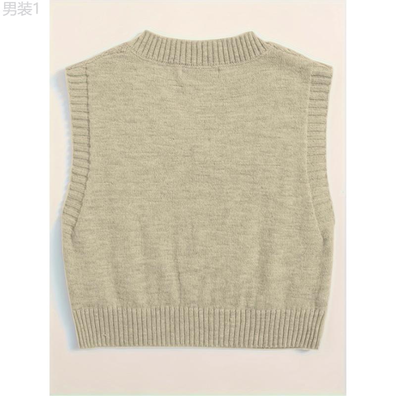 Versatile Cable Knit V Neck Sweater Vest - Women's Clothing - Cozy Solid Color Crop Sleeveless Top for Spring & Summer, Soft, Breathable, Lightweight, and Comfortable Fashion Essential Collar Fabric Collar Fabric Collar Fabric Collar Fabric Collar Fabric