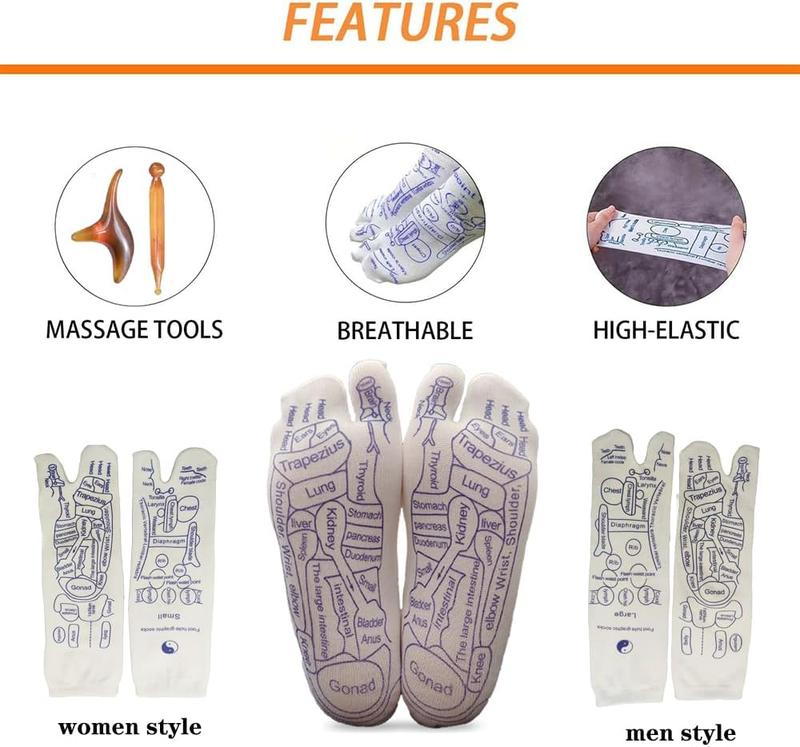 Reflexology Socks Set with Massage Tools & Gloves, Acupressure Socks for Foot & Hand Trigger Point Relief, Relaxation for Women (New Gloves Included)