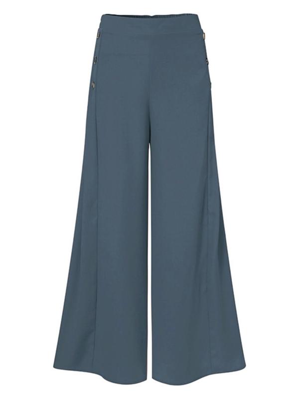 Women's Solid Button Wide Leg Trousers, Casual Comfy Palazzo Pants for Daily Wear, Ladies Bottoms for All Seasons