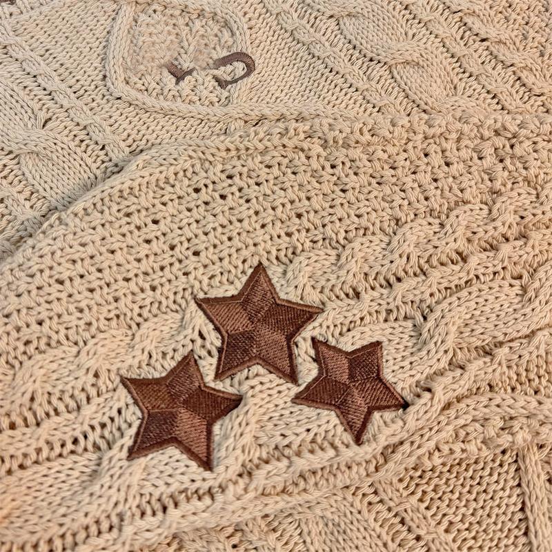 Women Beige Stars Oversized Cardigan, Star Embroidery Taylor Sweater, Fashionable Women Clothing, Christmas New Years Gift for Girls Boys Knitwear Womenswear