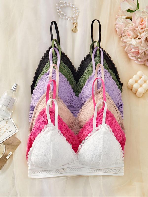 Women's Solid Color Lace Wireless Triangle Bra, Adjustable Strap Push Up Bra, Soft Comfy Breathable Lingerie for All Seasons, Womenswear Underwear