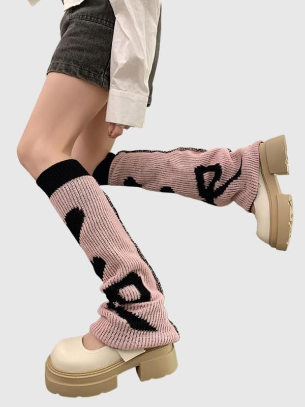 Women's Heart & Bowknot Pattern Reversible Leg Warmers, Casual Cozy Warm Socks for Fall & Winter, Women's Socks for Daily Wear