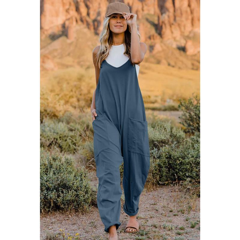 Double Take Full Size V-Neck Sleeveless Jumpsuit with Pockets Womenswear Hip