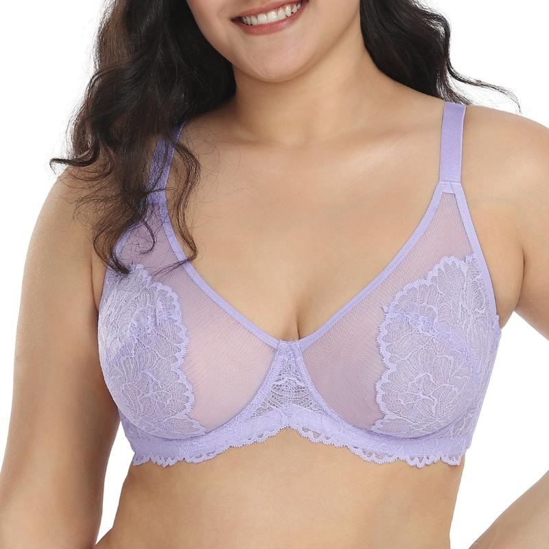 HSIA Blossom Unlined Floral Lace Full Coverage Plus Size Lightweight Soft Mesh Underwire Bra Womenswear