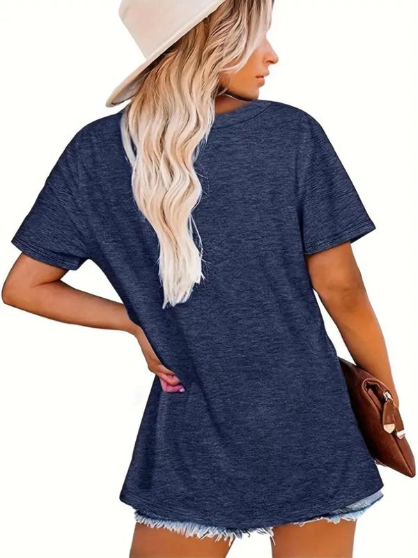 Women's Letter Print Round Neck Tee, Vintage Trendy Casual Short Sleeve T-shirt for Daily Wear, Ladies Summer Outfit