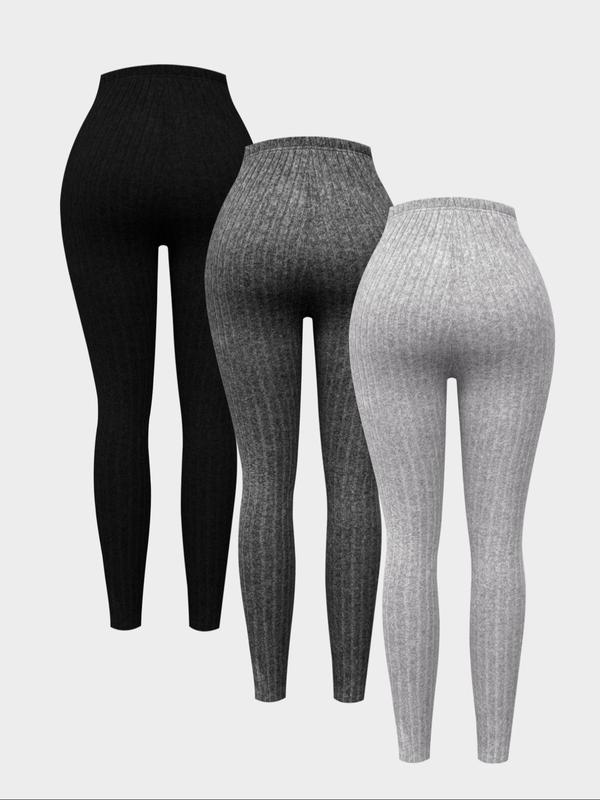 Women's Solid Tie Front Split Hem Ribbed Leggings, Casual Comfy High Waist Skinny Pants for Daily Wear, Ladies Bottoms for All Seasons