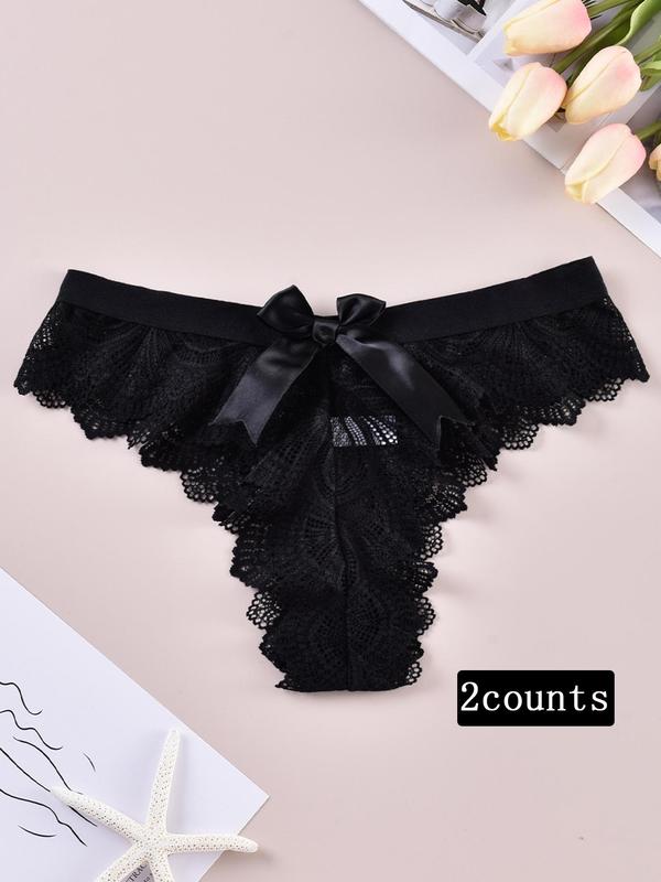 Women's Bow Decor Lace Panty, Soft Comfy Breathable Knicker for Daily Wear, Women's Underwear for All Seasons