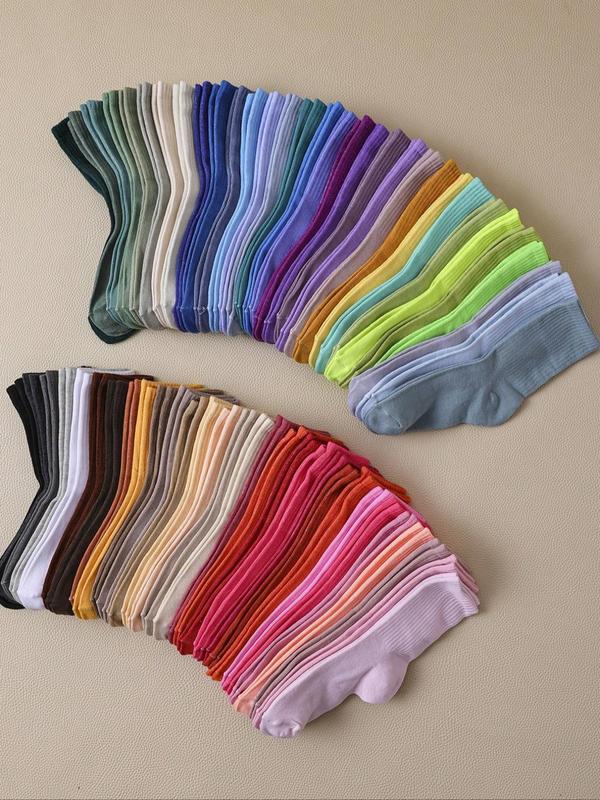 Random Color Women's Minimalist Solid Color Mid-calf Socks, Casual Comfortable Breathable Socks for Daily Wear, Women's Socks for All Seasons