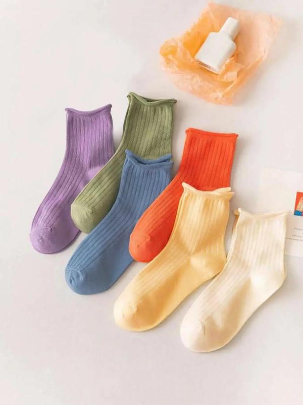 Women's Minimalist Solid Crew Socks, Fashion Basic Casual Comfort Stretchy Mid Calf Socks, Socks for Women, Summer Wear 2024, Mid Tube Socks for Women, Back To School Clothes, Women Socks for All Seasons Daily Wear, Vacation Wear, Fall Essentials