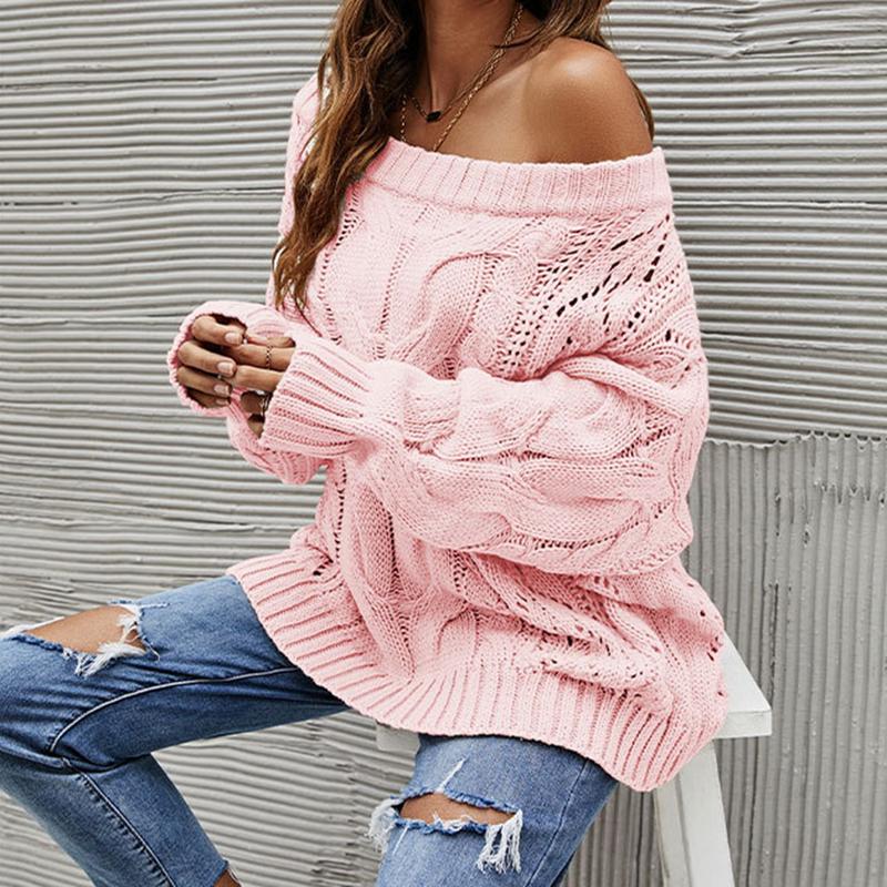 Women's Off Shoulder Oversized Pullover Textured Knit Batwing Sleeve Sweater Casual Tops for Atumn and Winter