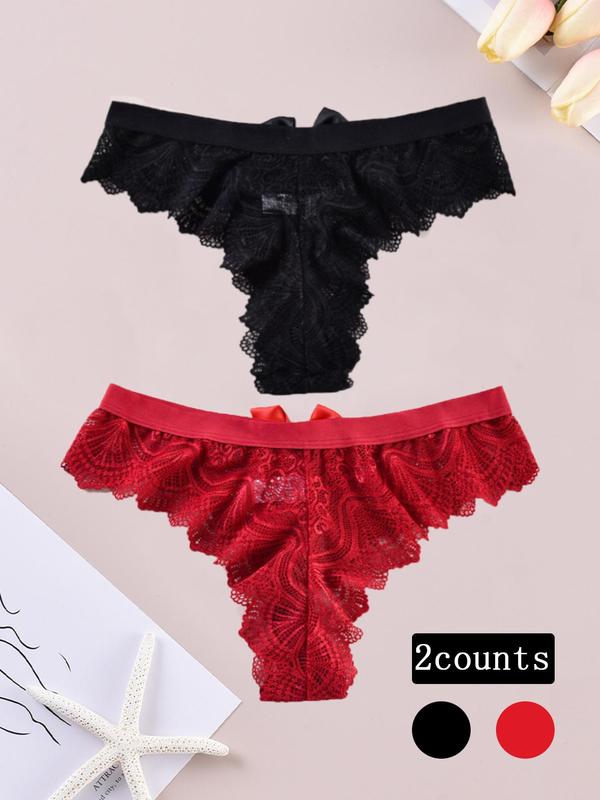 Women's Bow Decor Lace Panty, Soft Comfy Breathable Knicker for Daily Wear, Women's Underwear for All Seasons