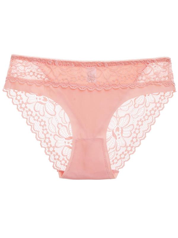 Women's Solid Color Contrast Lace Sheer Panty, Breathable Comfortable Knicker for Daily Wear, Women's Underwear for All Seasons