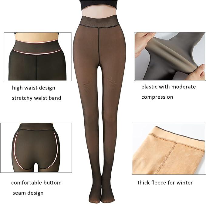 Fleece Lined Tights Women, Warm Pantyhose leggings Women,Fake Translucent Thermal Skin Colored Tights for Winter