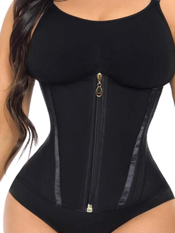 Women's Solid Zipper Front Waist Trainer, High Stretch Tummy Control Shaper, Tummy Tuck Shaper for Postpartum Recovery, Waist Trainer Shaper, Women's Shapewear for Daily Wear