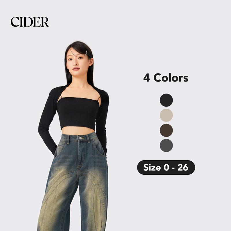 Cider [4 colors, size 0-26] Solid Collarless Long Sleeve Shrug