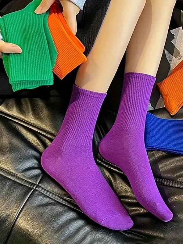 Random Women's Solid Color Crew Socks, Basic Casual Comfy Breathable Socks for Daily Wear, Socks for All Seasons