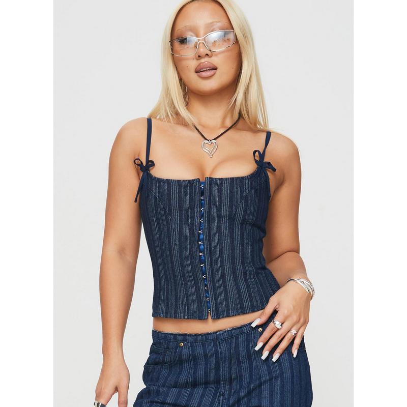 Charismatic Denim Corset Dark Pinstripe