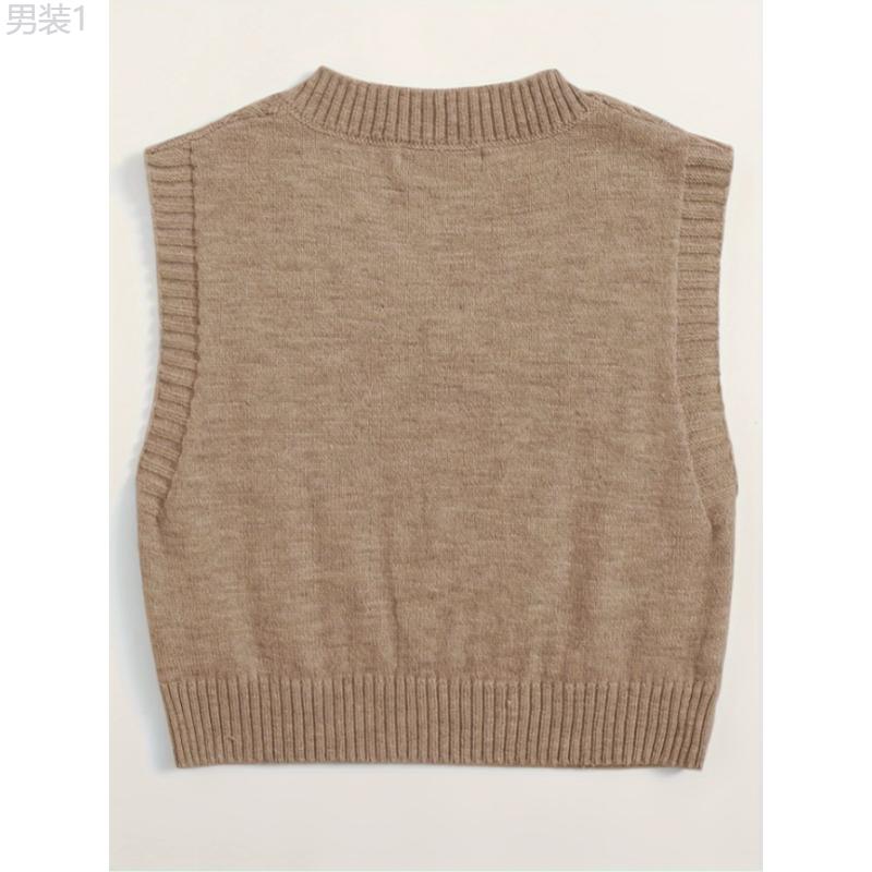 Versatile Cable Knit V Neck Sweater Vest - Women's Clothing - Cozy Solid Color Crop Sleeveless Top for Spring & Summer, Soft, Breathable, Lightweight, and Comfortable Fashion Essential Collar Fabric Collar Fabric Collar Fabric Collar Fabric Collar Fabric