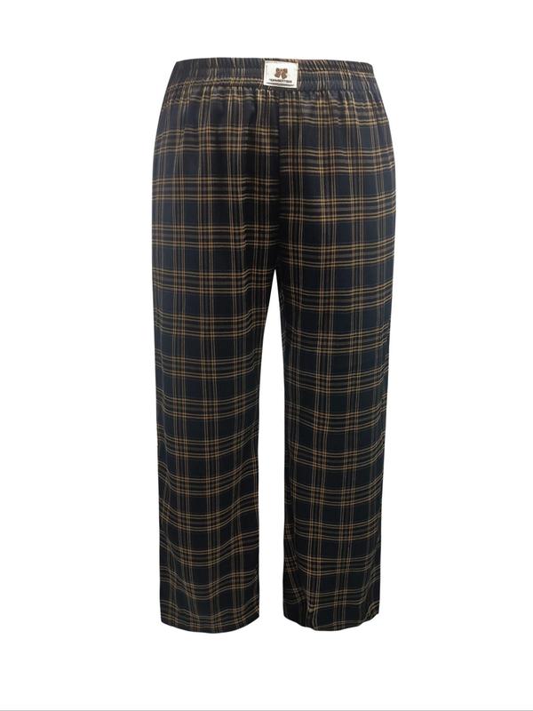  Plaid Print Wide Leg Trousers, Casual Comfy Trousers for Women, Women's Bottoms for Fall & Winter