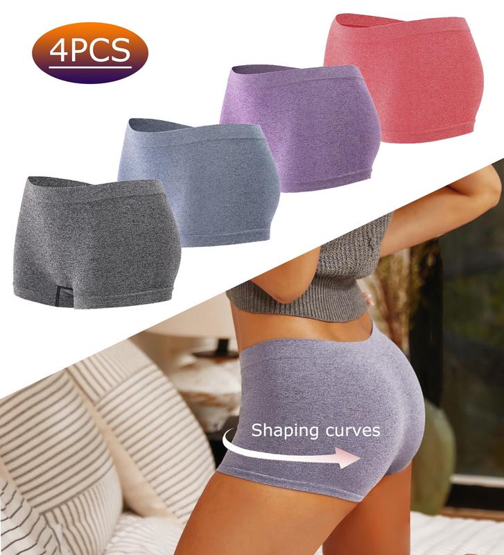 Womens Boyshorts Underwear Seamless Boxer Briefs Full Coverage Soft Stretch Boxer Shorts For Women 4 Pack