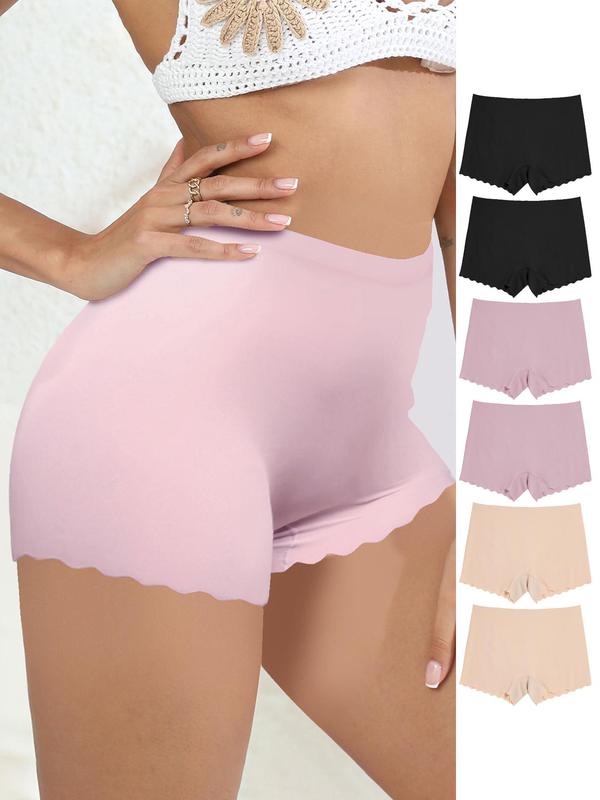 Women's Solid Scallop Trim Panty, Soft Comfy Breathable Seamless Knicker for Daily Wear, Underwear for All Seasons