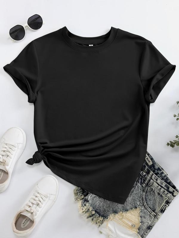 Women's Letter Print Round Neck Tee, Fashion Casual Short Sleeve T-shirt, Ladies Summer Clothes for Daily Wear, Black Girl Outfits