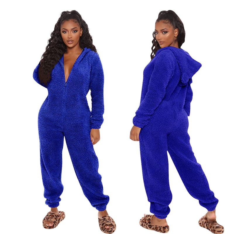 Plush Women's One Piece Nightgown Long Sleeve Jumpsuit Sweater Pullover Warm Home Wear Ladies Hoodie Adult Front Plush Totally and Onesies for New Fashion Pajamas Casual Plush Homewear Pajamas Hooded Jumpsuit